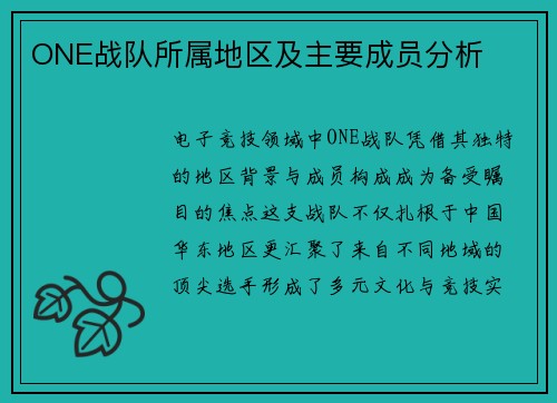 ONE战队所属地区及主要成员分析