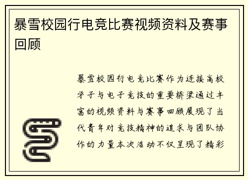 暴雪校园行电竞比赛视频资料及赛事回顾